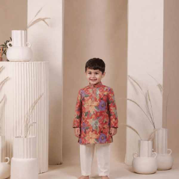 RED FLORAL KURTA